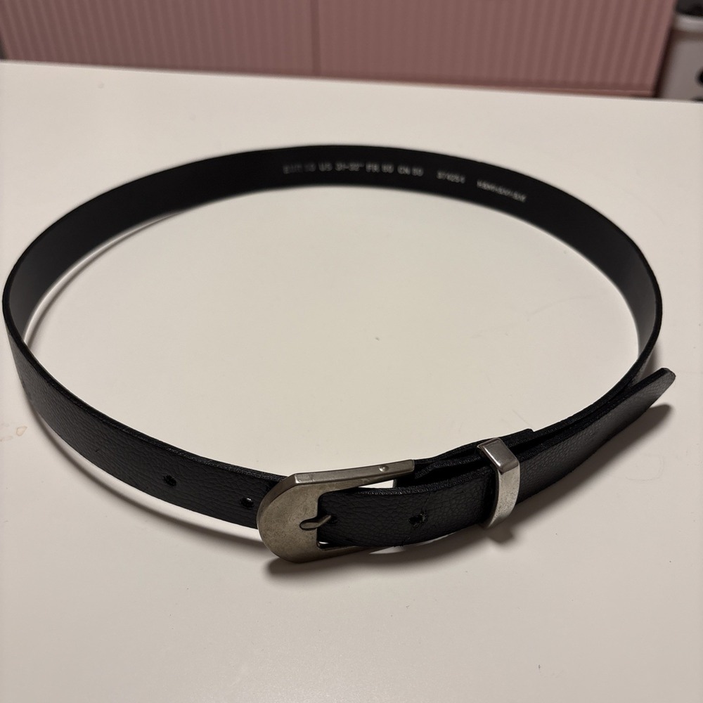 Belt H&M Black Leather W Silver Buckle 31-32" 374254 made in Italy